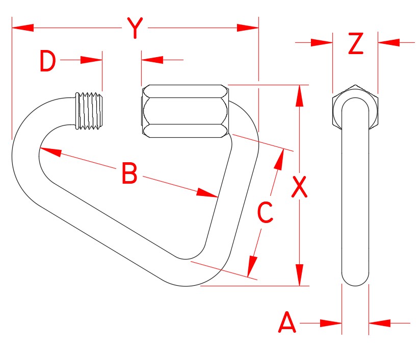 Stainless Steel Delta Quick Link, S0160-DX03, S0160-DX04, S0160-DX05, S0160-DX06, S0160-DX08, S0160-DX10, S0160-DX12, S0160-DX14, S0160-DX16, S0160-DX18, line Drawing